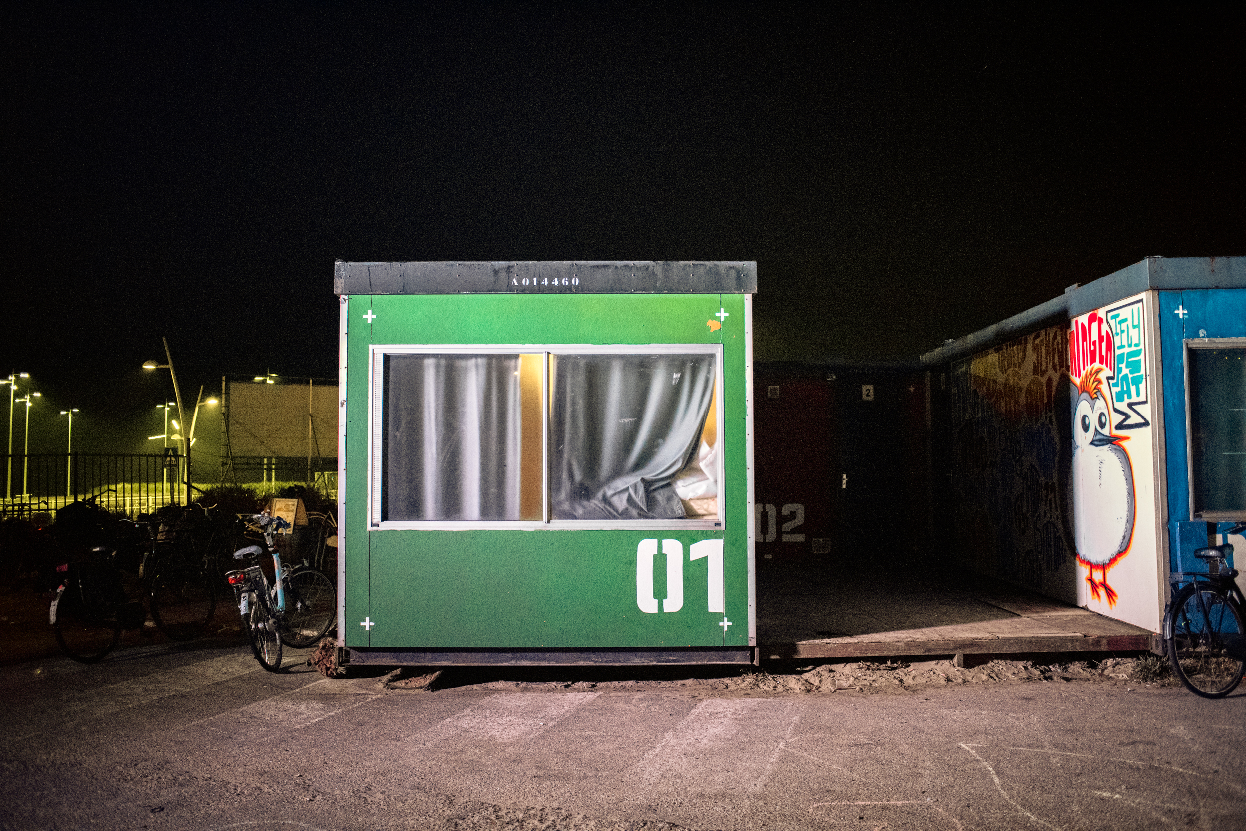 green shipping / hostel container